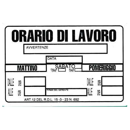 CARTELLO PVC ORARIO DI LAVORO 30X20 1841